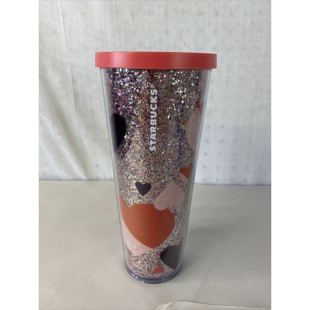 Starbucks Glitter Heart Valentine 2021 Love Pink Purple Acrylic Cup Tumbler 24oz